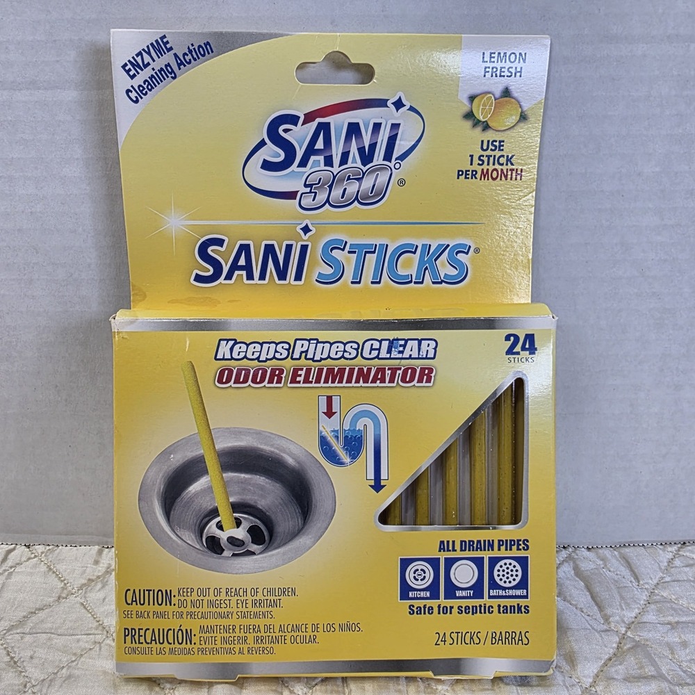 SANI 360 Sani Sticks Drain Cleaner Odor Eliminator Lemon 24ct EPA 40671